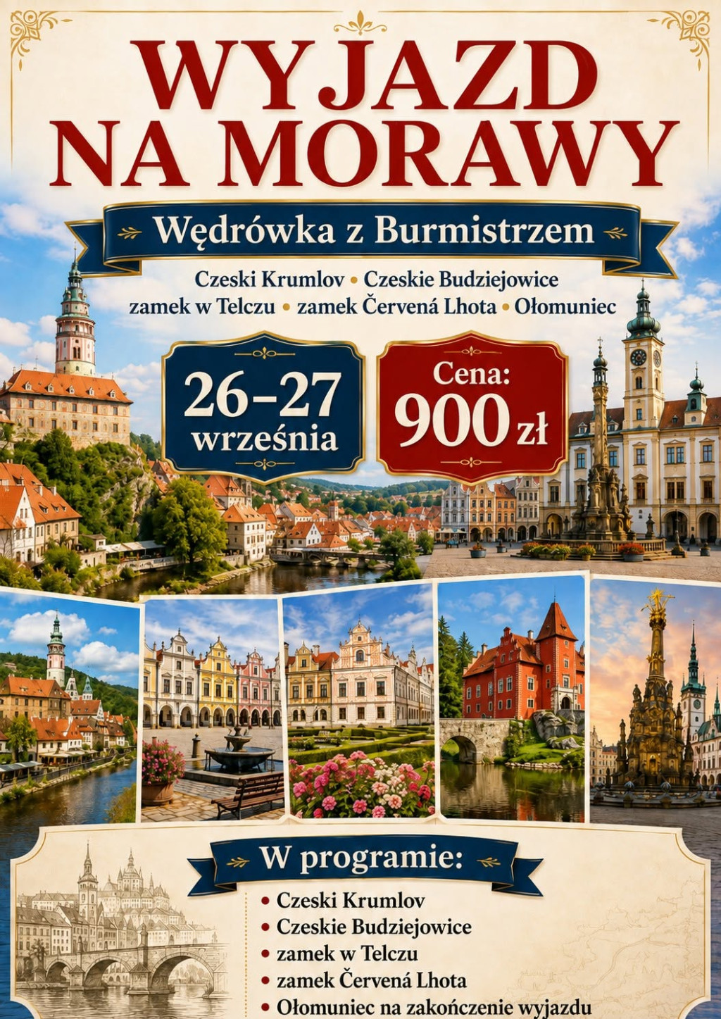 Plakat – Wyjazd na Morawy: Wędrówka z Burmistrzem