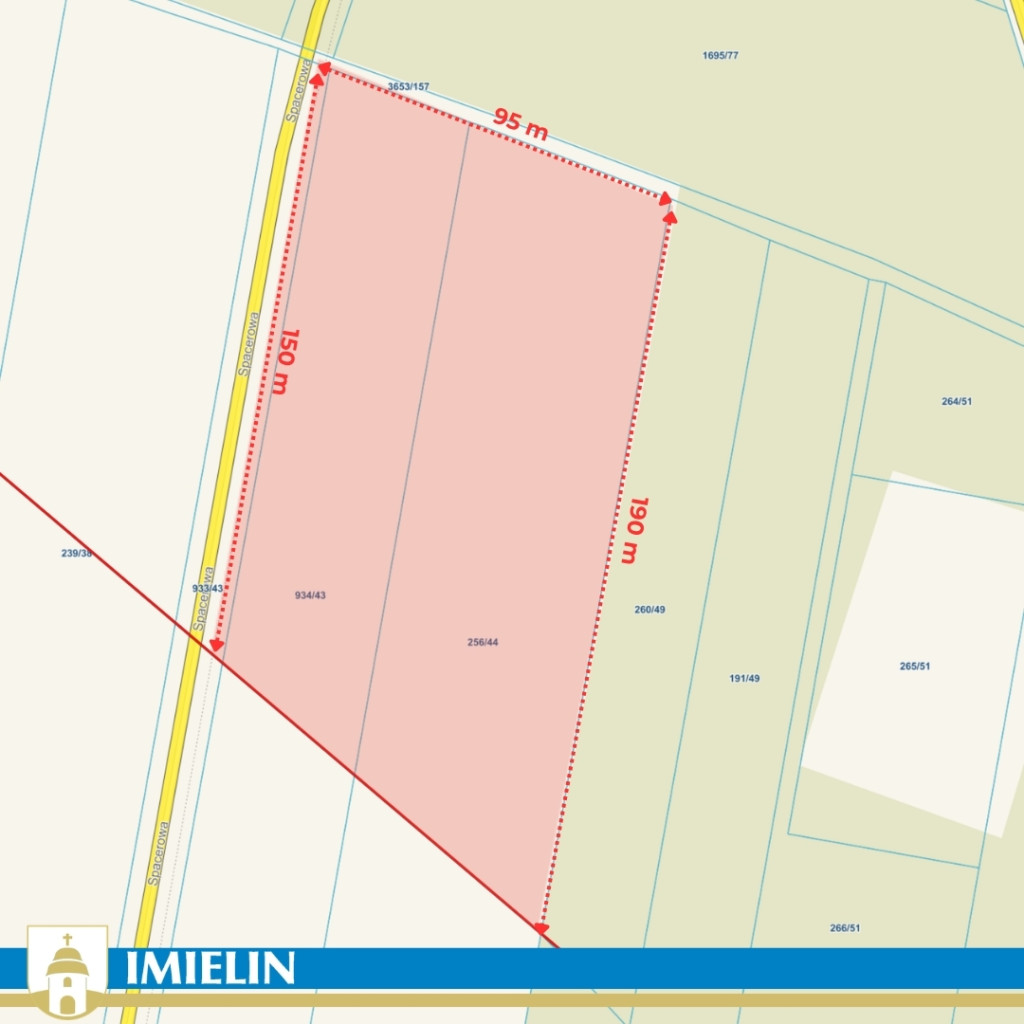 Mapa poglądowa terenu gminnego przy ul. Spacerowej przeznaczonego pod strefę rekreacji
